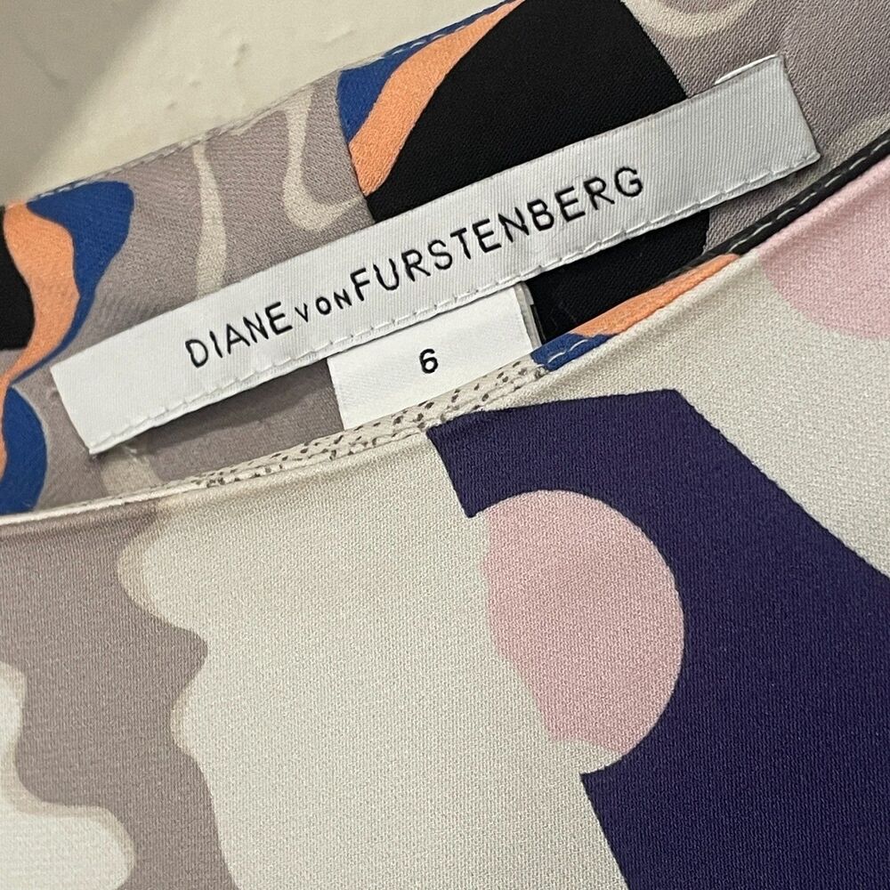 ~ Vtg Diane Von Furstenberg 6 Silk Dress Asami Print Graphic Abstract DVF Multi